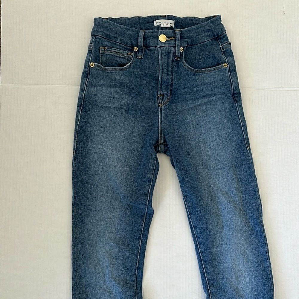 Good American High Waist Skinny Jeans Style GL941T  Raw Hems Size 0/25